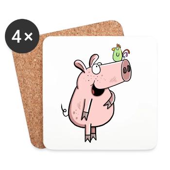 Pig With Rooster I Comic Children Farm Wutz Fun - Coasters (set of 4) - white - Front