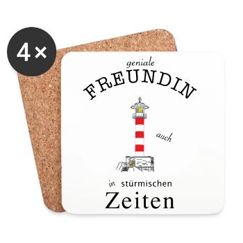 Für eine geniale Freundin Leuchtturm Handzeichnung - Untersetzer (4er-Set) - Weiß - Vorne