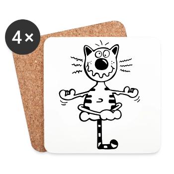 Fitness Katze - Untersetzer (4er-Set) - Weiß - Vorne