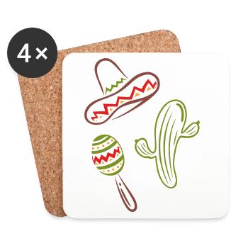 Mexiko Cinco De Mayo Kaktus Sombrero - Untersetzer (4er-Set) - Weiß - Vorne