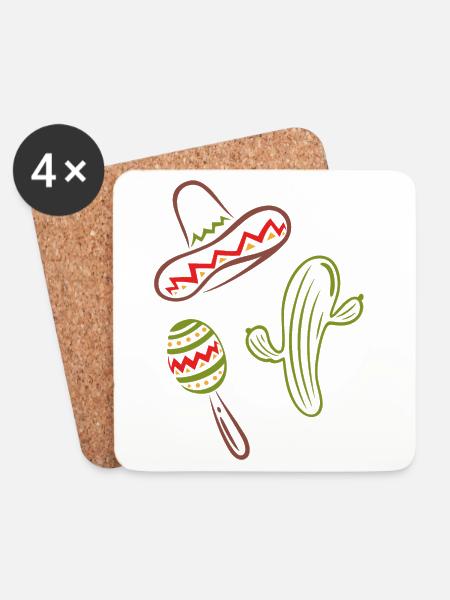 Mexiko Cinco De Mayo Kaktus Sombrero - Untersetzer (4er-Set) - Weiß