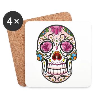 Floral Sugar Skull Tattoo - Mexikanischer Stil - Untersetzer (4er-Set) - Weiß - Vorne