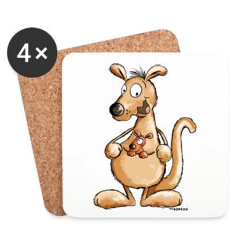 Kangourou avec bébé - cadeau - Dessous de verre (lot de 4) - blanc - Devant