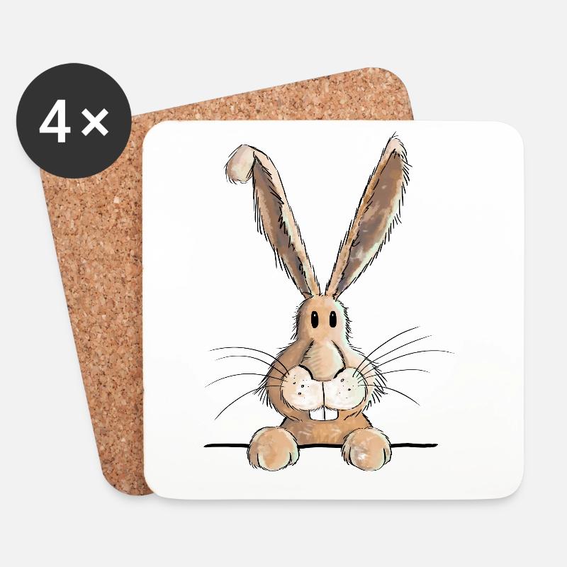Lustiger Hase - Untersetzer (4er-Set) - Weiß