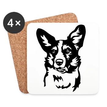 Welsh Corgi Kopf - Untersetzer (4er-Set) - Weiß - Vorne