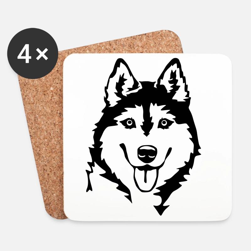 Husky Kopf - Untersetzer (4er-Set) - Weiß