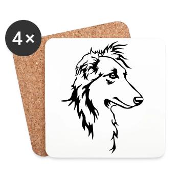 Langhaar Whippet Kopf - Untersetzer (4er-Set) - Weiß - Vorne
