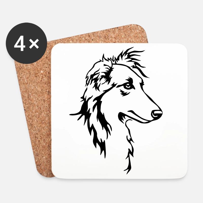 Langhaar Whippet Kopf - Untersetzer (4er-Set) - Weiß