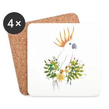 Kakadu Vogel mit üppigen Pflanzen und Blüten - Untersetzer (4er-Set) - Weiß - Vorne