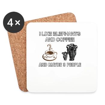 Elephants Coffee and 3 People - Coasters (set of 4) - white - Front