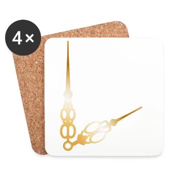aiguilles d'horloge grandes et petites dorées - Dessous de verre (lot de 4) - blanc - Devant