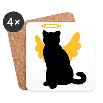 Chat aux ailes d'ange et halo - Dessous de verre (lot de 4) - blanc - Devant