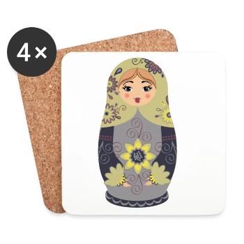 Poupée matriochka russe traditionnelle - Dessous de verre (lot de 4) - blanc - Devant