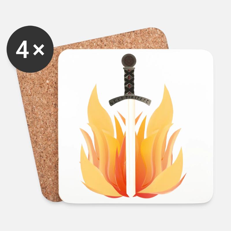 langschwert mit Flammenmuster, feuerdesigns - Untersetzer (4er-Set) - Weiß