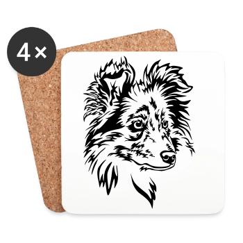 Sheltie Kopf - Untersetzer (4er-Set) - Weiß - Vorne