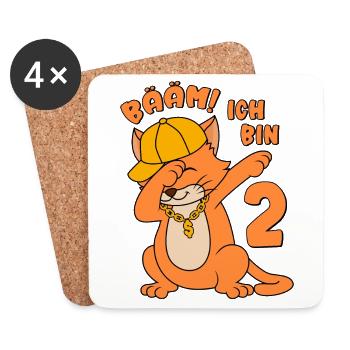2. Geburtstag - 2 Jahre alt - Bääm! Ich bin 2 - Untersetzer (4er-Set) - Weiß - Vorne