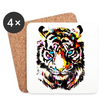 Tigre coloré - Tête de tigre jaune - Dessin de tigre - Dessous de verre (lot de 4) - blanc - Devant