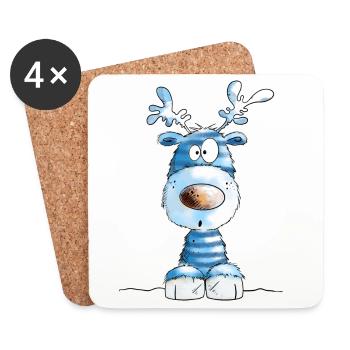 Blue Christmas Reindeer by MODARTIS - Coasters (set of 4) - white - Front