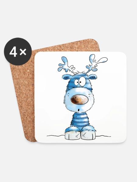 Blue Christmas Reindeer by MODARTIS - Coasters (set of 4) - white