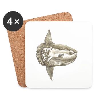Mola mola poisson-lune pour les pêcheurs, les plongeurs - Dessous de verre (lot de 4) - blanc - Devant