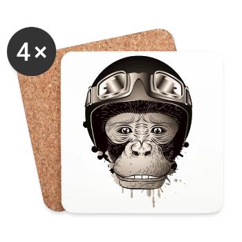 Schimpanse mit Retro Motorrad Helm und Brille - Untersetzer (4er-Set) - Weiß - Vorne