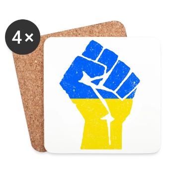 STAND WITH UKRAINE | Fist in Ukrainian colors - Coasters (set of 4) - white - Front