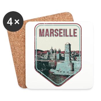 Badge retro, Marseille France est ma ville natale - Dessous de verre (lot de 4) - blanc - Devant
