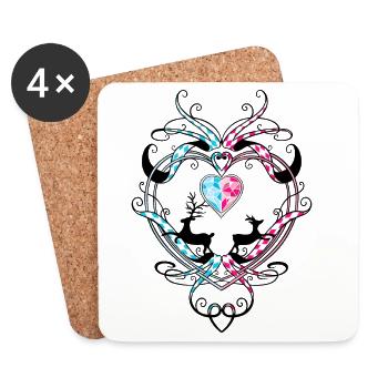 Deer Antlers Deer and Heart - Coasters (set of 4) - white - Front