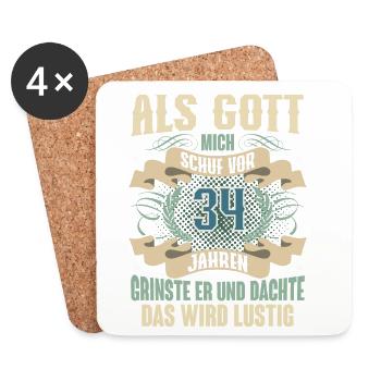 34. Geburtstag Als Gott Mich Schuf Vor - Untersetzer (4er-Set) - Weiß - Vorne