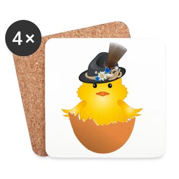 Bavarian chick with traditional hat in eggshell - Coasters (set of 4) - white - Front