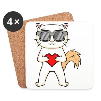Van turc avec lunettes de soleil et cœur - Dessous de verre (lot de 4) - blanc - Devant