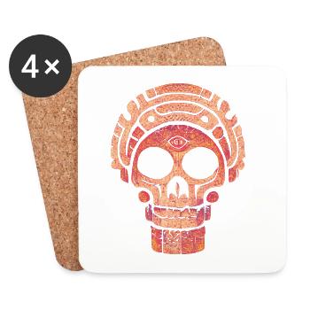 Tête de Mort Maya - Dessous de verre (lot de 4) - blanc - Devant