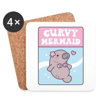 Cute Manatee Curvy Mermaid Funny - Coasters (set of 4) - white - Front