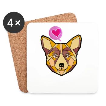 Geometric Dog with Heart - Coasters (set of 4) - white - Front