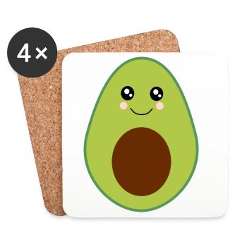 Kawaii, fruits, vegetables, vegan, avocado - Coasters (set of 4) - white - Front