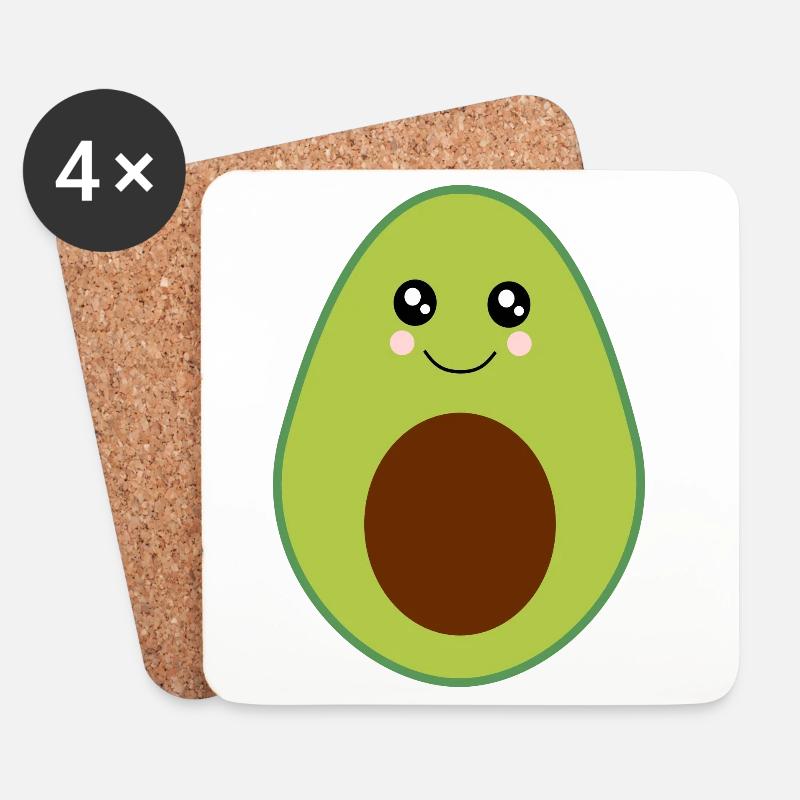 Kawaii, Früchte, Gemüse, vegan, Avocado - Untersetzer (4er-Set) - Weiß