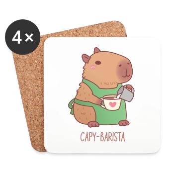Cute Capybara Barista Preparing Coffee - Coasters (set of 4) - white - Front