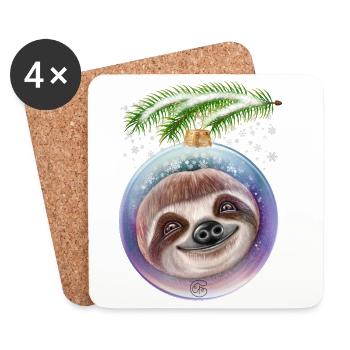 Christmas Cute Sloth Snow - Coasters (set of 4) - white - Front