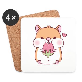 Süßer molliger Hamster liebt es, Erdbeeren zu essen - Untersetzer (4er-Set) - Weiß - Vorne