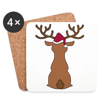 Lustiger Elch zu Weihnachten - Untersetzer (4er-Set) - Weiß - Vorne