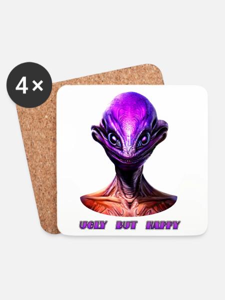 Ugly But Happy Alien Neon - Untersetzer (4er-Set) - Weiß