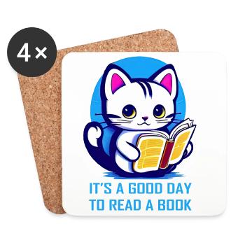 Kitten it's a good day to read a book - Coasters (set of 4) - white - Front