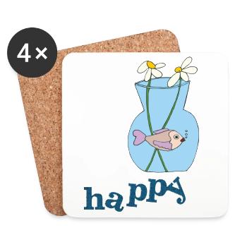 Fish in a jar Happy - Coasters (set of 4) - white - Front