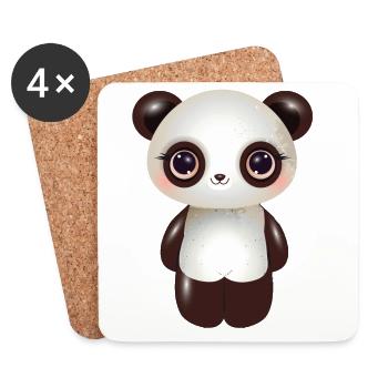 cute panda with pink cheeks in comic style - Coasters (set of 4) - white - Front