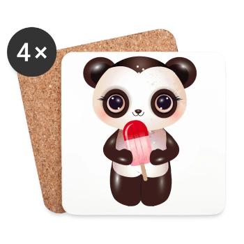 Cute panda with red ice cream on style - Coasters (set of 4) - white - Front