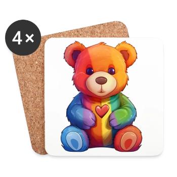 Rainbow Heart Bear Plush - Coasters (set of 4) - white - Front