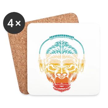 Gorilla Kopfhörer Regenbogen - Untersetzer (4er-Set) - Weiß - Vorne
