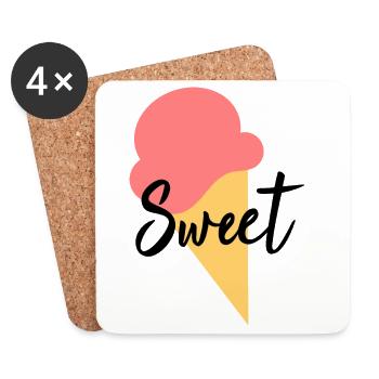 Ice Cream Ice Cream Strawberry Ice Cream Summer Festival - Coasters (set of 4) - white - Front