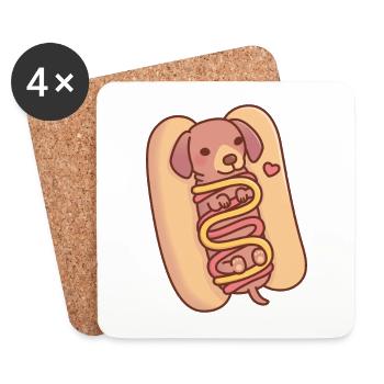 Cute Dachshund Hot Dog Bun - Coasters (set of 4) - white - Front
