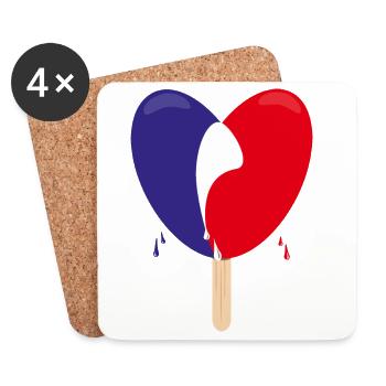 Flagge von Frankreich mit Herz. - Untersetzer (4er-Set) - Weiß - Vorne